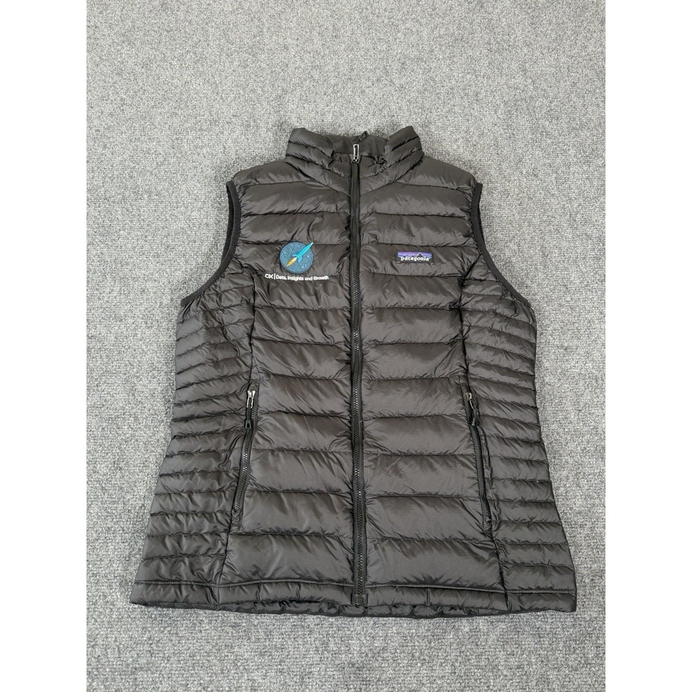 Patagonia Down Sweater Vest Womens Medium Black Insulated Full‎ Zip Puffer Logo